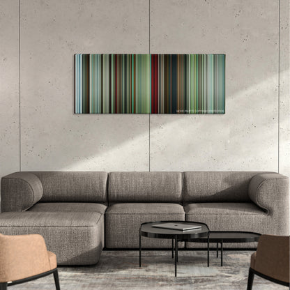 The American color palette canvas on a concrete wall above a gray sectional sofa