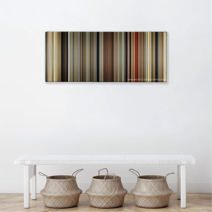 Malena color palette canvas above a white bench with three woven baskets