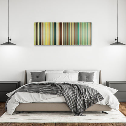 I Love You Phillip Morris color palette canvas above a bed, between two black pendant lamps