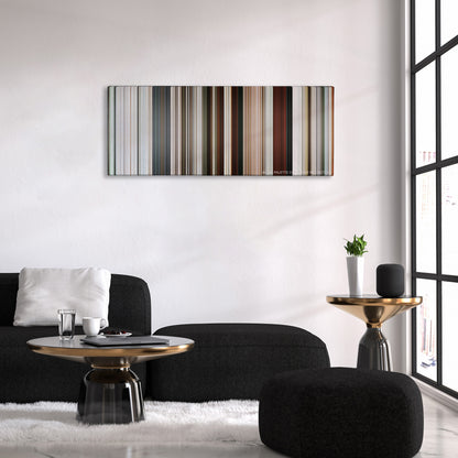 Rango color palette canvas above a black sofa with a gold-topped table