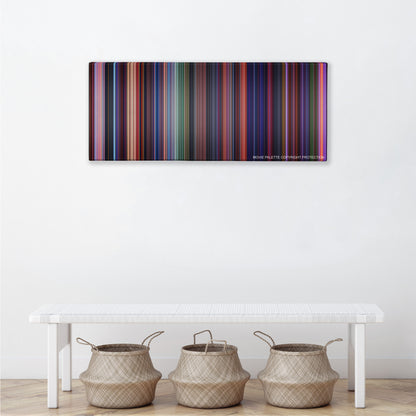 Hercules color palette canvas above a white bench with three woven baskets