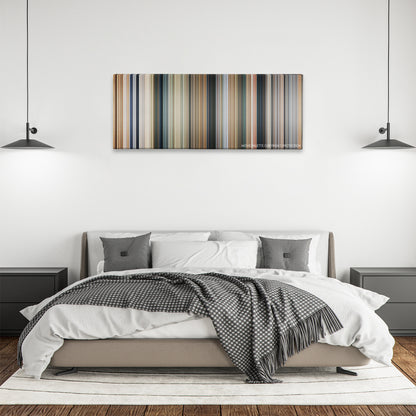 Dr. Dolittle color palette canvas above a bed, between two black pendant lamps