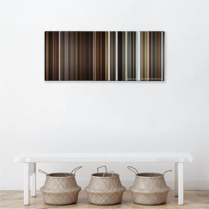 Brooklyn color palette canvas above a white bench with three woven baskets