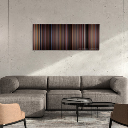 Runaway Jury color palette canvas on a concrete wall above a gray sectional sofa