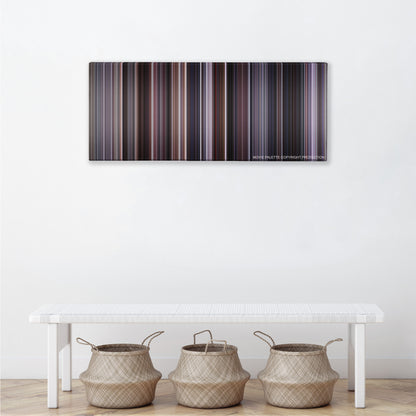 The Departed color palette canvas above a white bench with three woven baskets