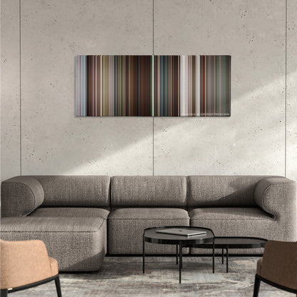 Ace Ventura: When Nature Calls color palette canvas on a concrete wall above a gray sectional sofa