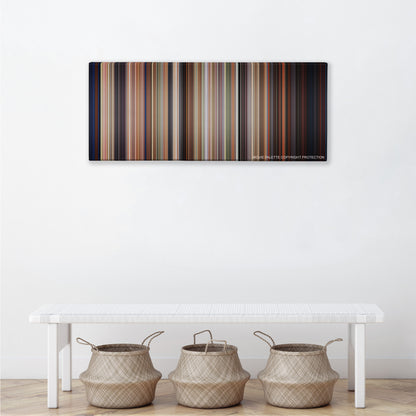 Edward Scissorhands color palette canvas above a white bench with three woven baskets