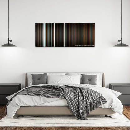 Only Lovers Left Alive color palette canvas above a bed, between two black pendant lamps