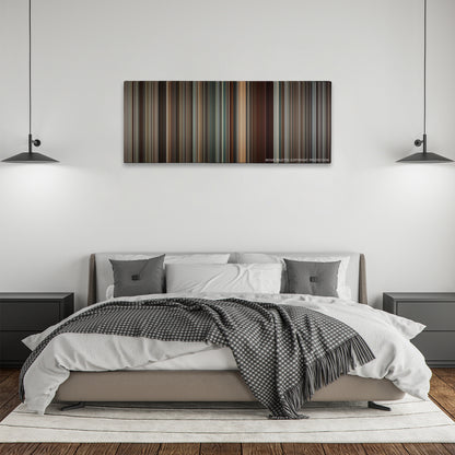 The Irishman color palette canvas above a bed, between two black pendant lamps