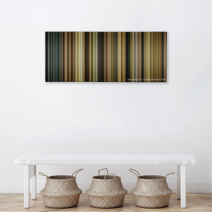 The Best Exotic Marigold Hotel color palette canvas above a white bench with three woven baskets