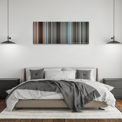 Pearl Harbor color palette canvas above a bed, between two black pendant lamps