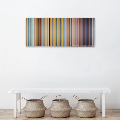 Nausicaa of the Valley of the Wind color palette canvas above a white bench with three woven baskets