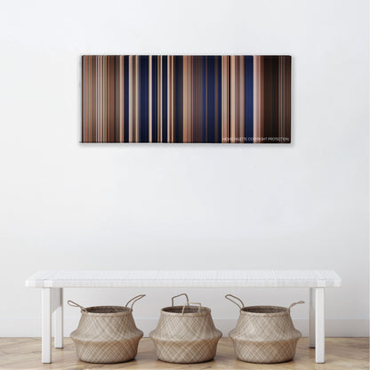 Paranormal Activity 3 color palette canvas above a white bench with three woven baskets