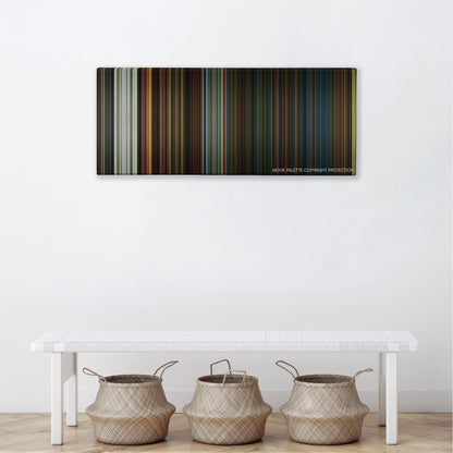 The Purge: Election Year color palette canvas above a white bench with three woven baskets