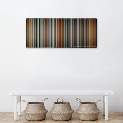 Waiting... color palette canvas above a white bench with three woven baskets