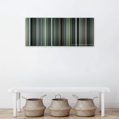 Hereafter color palette canvas above a white bench with three woven baskets
