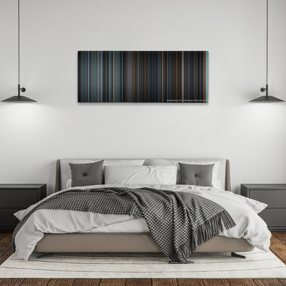 Being John Malkovich color palette canvas above a bed, between two black pendant lamps
