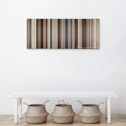 Ford v Ferrari color palette canvas above a white bench with three woven baskets