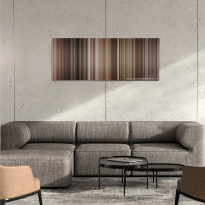 Anger Management color palette canvas on a concrete wall above a gray sectional sofa