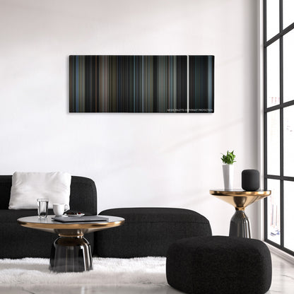 The Ring Two color palette canvas above a black sofa with a gold-topped table