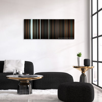 Only Lovers Left Alive color palette canvas above a black sofa with a gold-topped table
