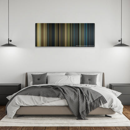 Real Steel color palette canvas above a bed, between two black pendant lamps