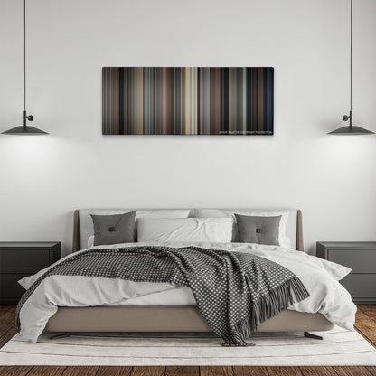 North by Northwest color palette canvas above a bed, between two black pendant lamps