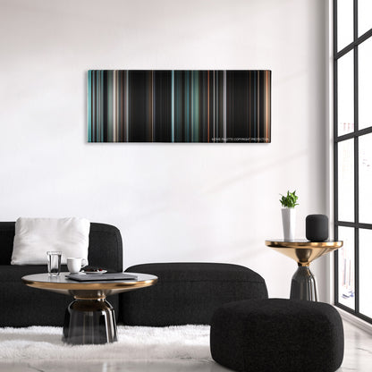 The Rite color palette canvas above a black sofa with a gold-topped table