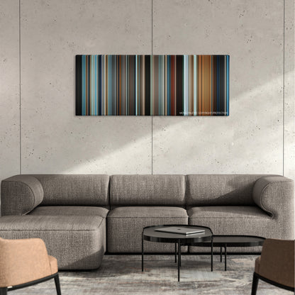 Another Earth color palette canvas on a concrete wall above a gray sectional sofa