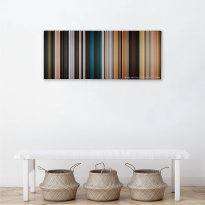 The Chronicles of Narnia: The Lion, the Witch and the Wardrobe color palette canvas above a white bench with three woven baskets