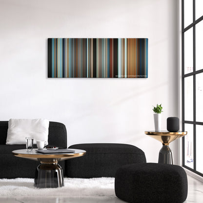 Another Earth color palette canvas above a black sofa with a gold-topped table