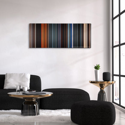The NeverEnding Story color palette canvas above a black sofa with a gold-topped table