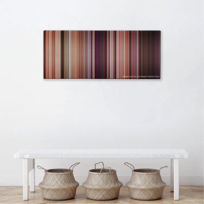 The Hot Chick color palette canvas above a white bench with three woven baskets