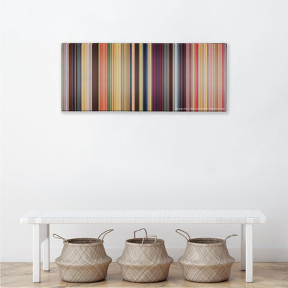 The Waterboy color palette canvas above a white bench with three woven baskets