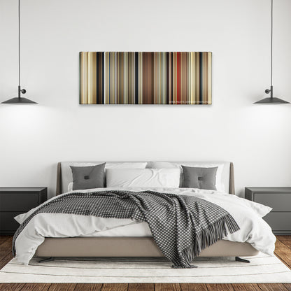 Malena color palette canvas above a bed, between two black pendant lamps
