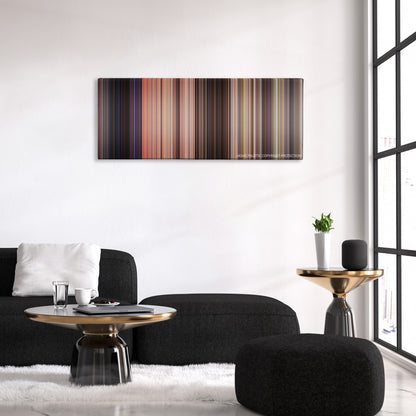 Broken Arrow color palette canvas above a black sofa with a gold-topped table