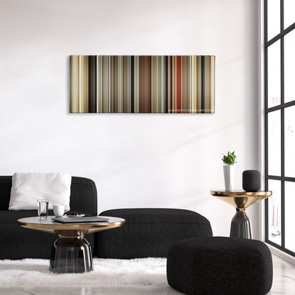 Malena color palette canvas above a black sofa with a gold-topped table