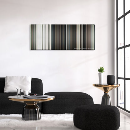 Funny Games color palette canvas above a black sofa with a gold-topped table