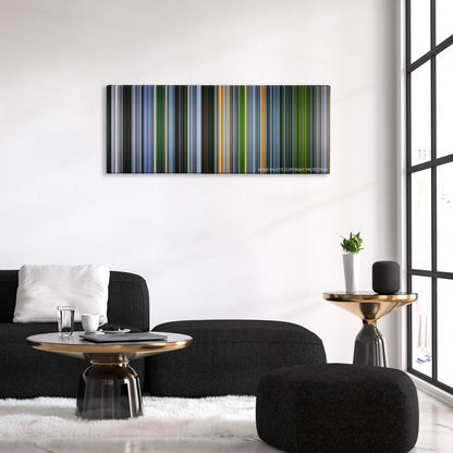 The Experiment color palette canvas above a black sofa with a gold-topped table