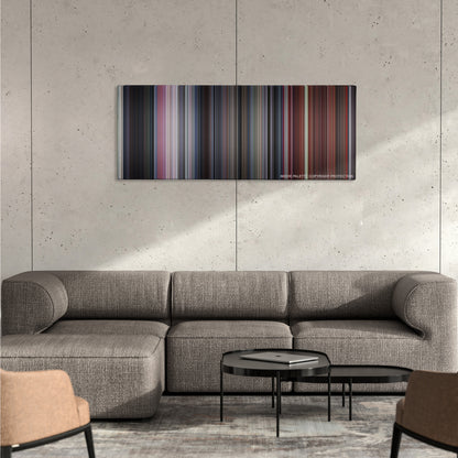 Rush Hour 2 color palette canvas on a concrete wall above a gray sectional sofa