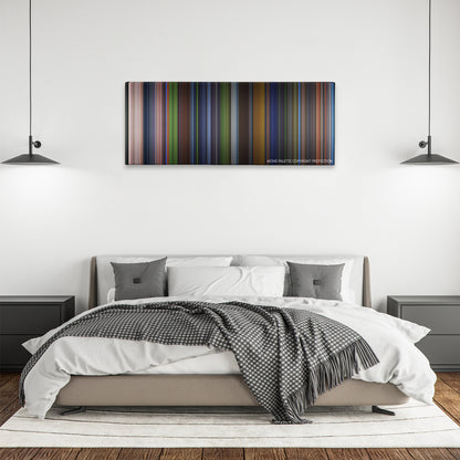 Saw: The Final Chapter color palette canvas above a bed, between two black pendant lamps