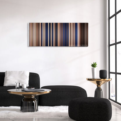 Paranormal Activity 3 color palette canvas above a black sofa with a gold-topped table
