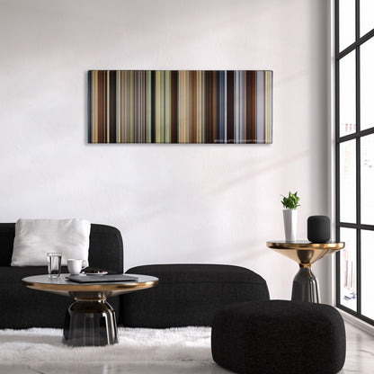 Cold Mountain color palette canvas above a black sofa with a gold-topped table