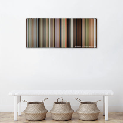 The Descendants color palette canvas above a white bench with three woven baskets