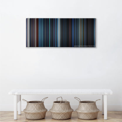 Ghost in the Shell color palette canvas above a white bench with three woven baskets
