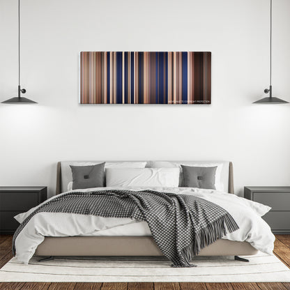 Paranormal Activity 3 color palette canvas above a bed, between two black pendant lamps