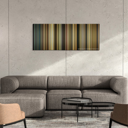 The Best Exotic Marigold Hotel color palette canvas on a concrete wall above a gray sectional sofa