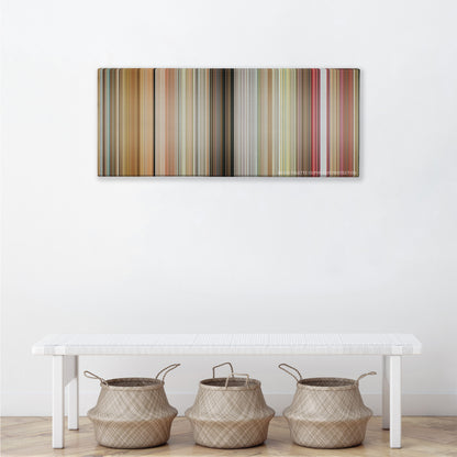 Little Miss Sunshine color palette canvas above a white bench with three woven baskets