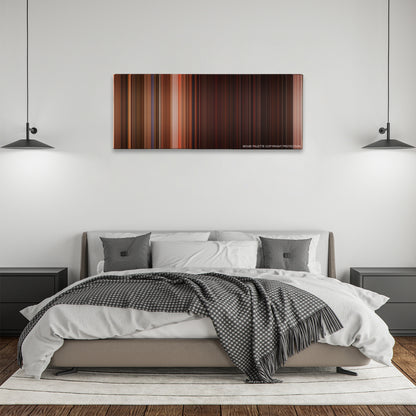 From Dusk Till Dawn color palette canvas above a bed, between two black pendant lamps