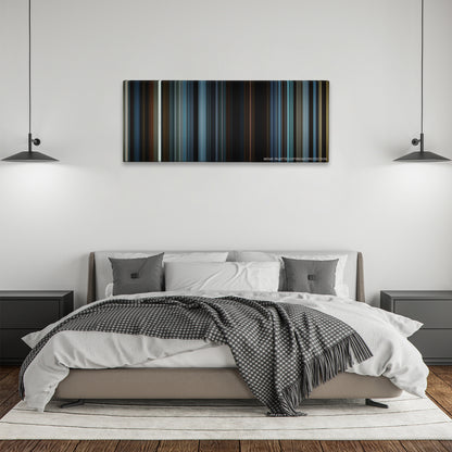 The Hunger Games: Mockingjay - Part 2 color palette canvas above a bed, between two black pendant lamps